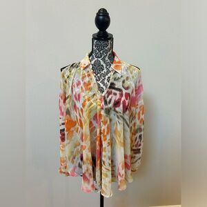 Jennifer Lopez Women’s Multicolor Sheer Cold Shoulder Chiffon Blouse M